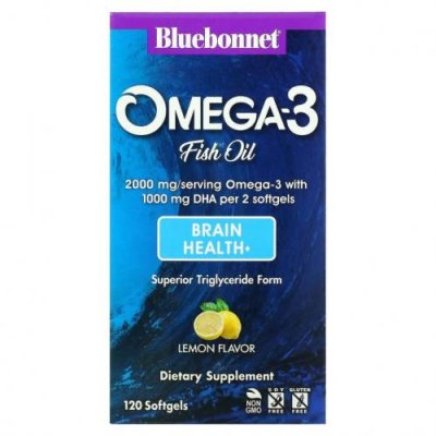 Bluebonnet Nutrition, омега-3 из рыбьего жира, здоровье мозга, лимонный вкус, 120 капсул / Рыбий жир омега-3 | Аптека | V4.Ru: Маркетплейс