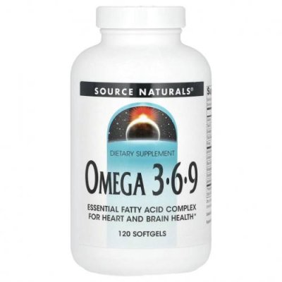 Source Naturals, Omega-3, 6, 9, 120 капсул / Незаменимые жирные кислоты, комбинации омега-3, -6 и -9 | Аптека | V4.Ru: Маркетплейс