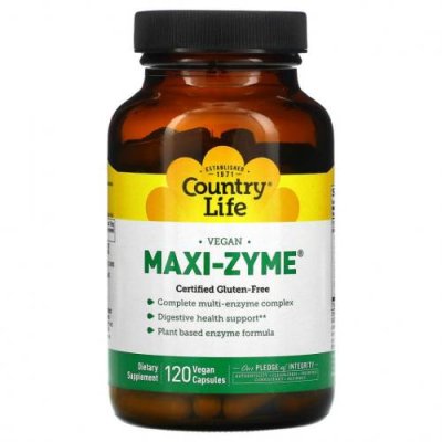 Country Life, Maxi-Zyme, 120 веганских капсул / Пищеварительные ферменты | Аптека | V4.Ru: Маркетплейс