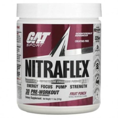 GAT, Sport, NITRAFLEX, со вкусом фруктового пунша, 312 г (11 унций) / Тестостерон | Аптека | V4.Ru: Маркетплейс