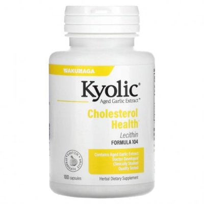 Kyolic, Aged Garlic Extract, экстракт чеснока с лецитином, состав 104 для снижения уровня холестерина, 100 капсул / Чеснок | Аптека | V4.Ru: Маркетплейс