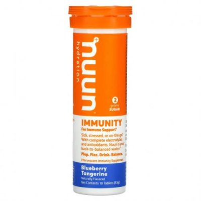 Nuun, Hydration, Immunity, шипучая добавка для иммунитета, голубика и мандарин, 10 таблеток / Гидратация и электролиты | Аптека | V4.Ru: Маркетплейс