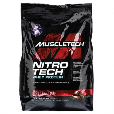 Muscletech, Nitro Tech, сывороточный изолят и пептиды для роста сухой мышечной массы, со вкусом молочного шоколада, 4,54 кг (10 фунтов) / Сывороточные белковые смеси | Аптека | V4.Ru: Маркетплейс