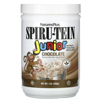 NaturesPlus, Spiru-Tein Junior, смесь для приготовления питательных густых коктейлей, шоколад, 450 г (1 фунт) / Напитки, дети | Аптека | V4.Ru: Маркетплейс