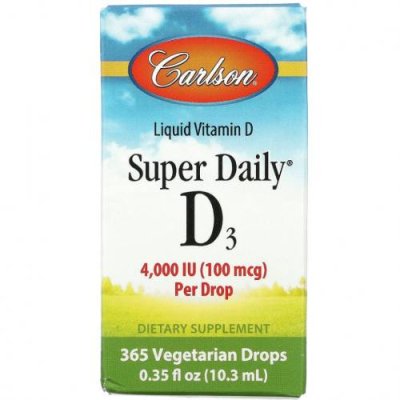 Carlson Labs, Super Daily D3, 100 мкг (4000 МЕ), 10,3 мл (0,35 жидк. Унции) / D3 (холекальциферол) | Аптека | V4.Ru: Маркетплейс