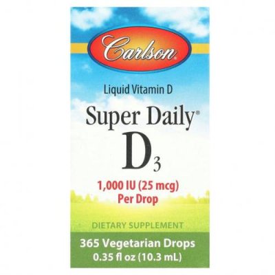 Carlson Labs, Super Daily D3, 1000 МЕ, 10,3 мл (0,35 жидк. унции) / D3 (холекальциферол) | Аптека | V4.Ru: Маркетплейс