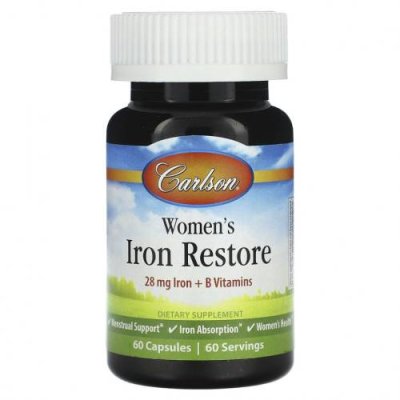 Carlson, Womens Iron Restore, 28 mg Iron + B Vitamins, 60 Capsules / Железо | Аптека | V4.Ru: Маркетплейс