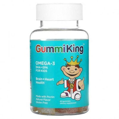 GummiKing, Омега-3 ДГК + ЭПК для детей, клубника, апельсин и лимон, 60 жевательных конфет / ДГК и омега для детей | Аптека | V4.Ru: Маркетплейс