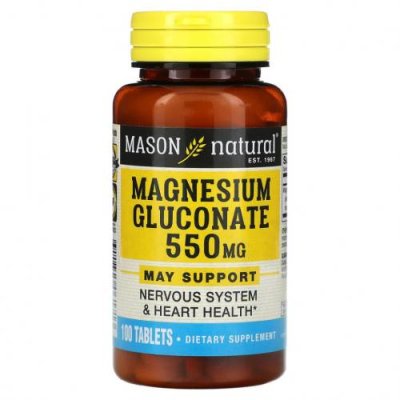 Mason Natural, Magnesium Gluconate, 550 mg, 100 Tablets / Магний | Аптека | V4.Ru: Маркетплейс