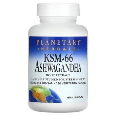 Planetary Herbals, KSM-66 ашваганда, 600 мг, 120 вегетарианских капсул / Ашваганда | Аптека | V4.Ru: Маркетплейс