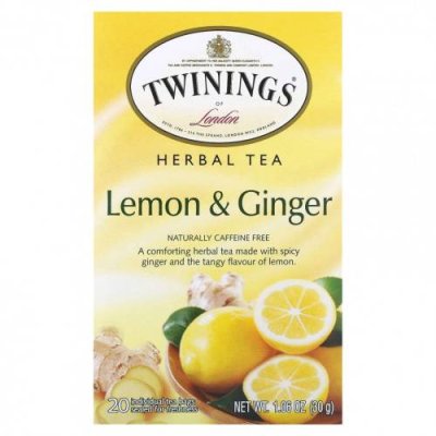 Twinings, Herbal Tea, Lemon & Ginger, Caffeine Free, 20 Tea Bags, 1.06 oz (30 g) / Имбирный чай | Аптека | V4.Ru: Маркетплейс