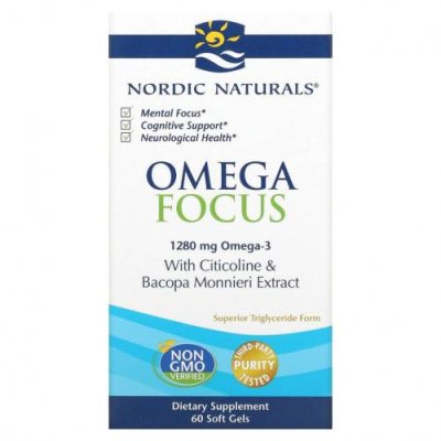 Nordic Naturals, Omega Focus, 1280 мг, 60 капсул / Рыбий жир омега-3 | Аптека | V4.Ru: Маркетплейс