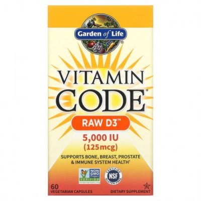 Garden of Life, Vitamin Code, Raw D3, 5000 МЕ, 60 вегетарианских капсул / D3 (холекальциферол) | Аптека | V4.Ru: Маркетплейс