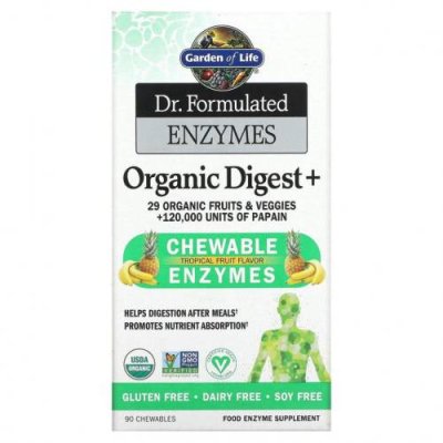 Garden of Life, В веганском протеине Dr. Сформулированные ферменты, Organic Digest +, вкус тропических фруктов, 90 жевательных таблеток / Пищеварительные ферменты | Аптека | V4.Ru: Маркетплейс