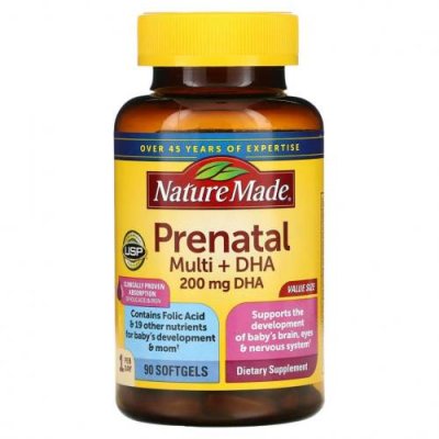 Nature Made, Prenatal Multi + DHA(ДГК), 90 капсул / Пренатальные витамины | Аптека | V4.Ru: Маркетплейс