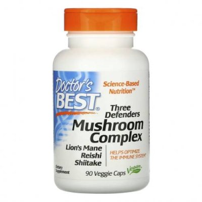 Doctor's Best, Three Defenders Mushroom Complex, комплекс из трех грибов, 90 вегетарианских капсул / Грибные смеси | Аптека | V4.Ru: Маркетплейс