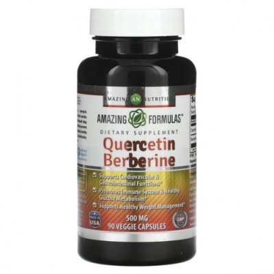 Amazing Nutrition, Кверцетин берберин, 500 мг, 90 растительных капсул / Кверцетин | Аптека | V4.Ru: Маркетплейс