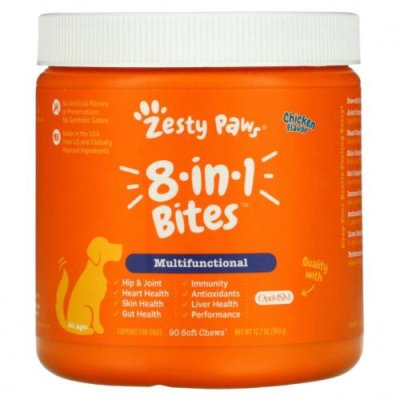 Zesty Paws, Multivitamin Bites, мультивитаминная добавка для собак 5 в 1, для повышения тонуса, для любого возраста, со вкусом курицы, 90 мягких жевательных таблеток, 360 г (12,7 унции) / Витамины и минералы для питомцев | Аптека | V4.Ru: Маркетплейс