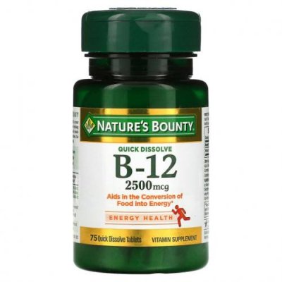 Nature's Bounty, B-12, натуральный вишневый вкус, 2500 мкг, 75 быстрорастворимых таблеток / B12 | Аптека | V4.Ru: Маркетплейс