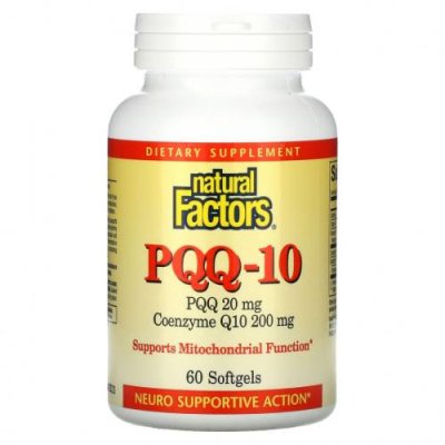 Natural Factors, PQQ-10, пирролохинолинхинон 20 мг, коэнзим Q10 200 мг, 60 капсул / PQQ ( пирролохинолинхинон) | Аптека | V4.Ru: Маркетплейс