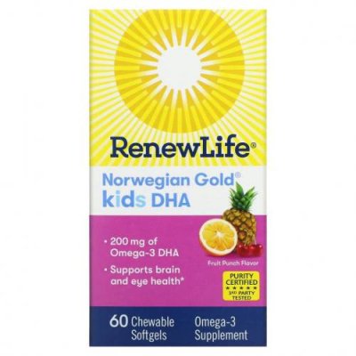 Renew Life, Norwegian Gold, ДГК для детей, со вкусом фруктового пунша, 200 мг, 60 жевательных таблеток / ДГК и омега для детей | Аптека | V4.Ru: Маркетплейс