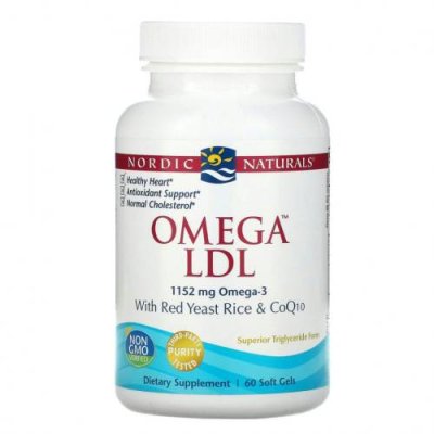 Nordic Naturals, Omega LDL, омега-3, красный ферментированный рис и коэнзим Q10, 384 мг, 60 капсул / Рыбий жир омега-3 | Аптека | V4.Ru: Маркетплейс