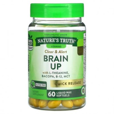 Nature's Truth, Brain Up, с L-теанином, бакопой, витамином B-12, MCT, 60 мягких таблеток Liquid Max / Препараты для памяти и когнитивных функций | Аптека | V4.Ru: Маркетплейс