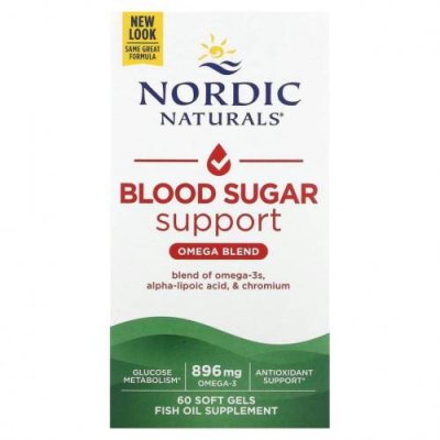 Nordic Naturals, Omega Blood Sugar, пищевая добавка с омега-3 для поддержания уровня глюкозы в крови, 448 мг, 60 капсул / Рыбий жир и омега (ЭПК и ДГК) | Аптека | V4.Ru: Маркетплейс