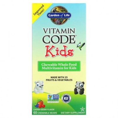 Garden of Life, Vitamin Code, цельнопищевые мультивитамины для детей, вишня, 60 жевательных мишек / Детские мультивитамины | Аптека | V4.Ru: Маркетплейс