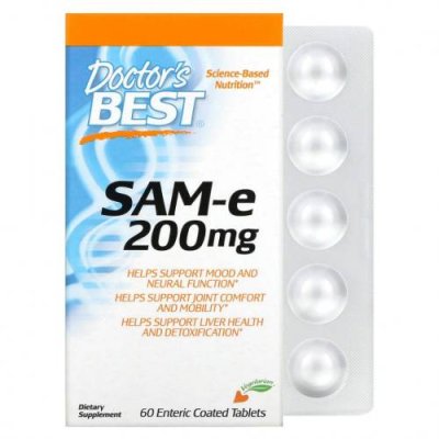 Doctor's Best, SAM-e, 200 мг, 60 таблеток, покрытых кишечнорастворимой оболочкой / SAM-e, Тозилат | Аптека | V4.Ru: Маркетплейс