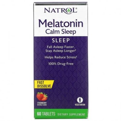 Natrol, Melatonin Calm Sleep, быстрорастворимый, со вкусом клубники, 60 таблеток / Мелатонин | Аптека | V4.Ru: Маркетплейс