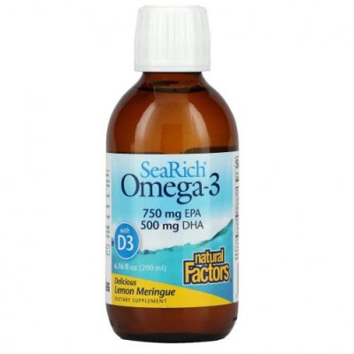 Natural Factors, SeaRich Omega-3 с витамином D3, вкусная лимонная безе, 200 мл (6,76 жидк. Унции) / Рыбий жир омега-3 | Аптека | V4.Ru: Маркетплейс