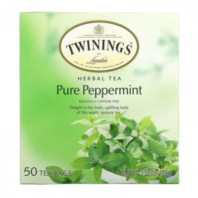 Twinings, Травяной чай, чистая перечная мята, без кофеина, 50 чайных пакетиков, 100 г (3,53 унции) / Мятный чай | Аптека | V4.Ru: Маркетплейс