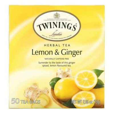 Twinings, травяной чай, лимон и имбирь, без кофеина, 50 чайных пакетиков, 75 г (2,65 унции) / Травяной чай | Аптека | V4.Ru: Маркетплейс