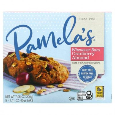 Pamela's Products, Wheever Bars, овсяные батончики с клюквой и миндалем, 5 батончиков по 40 г (1,41 унции) / Батончики для перекуса | Аптека | V4.Ru: Маркетплейс