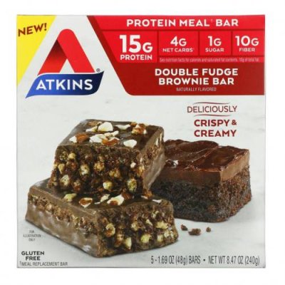 Atkins, Protein Meal Bar, шоколадный батончик с двойной помадкой, 5 батончиков, 48 г (1,69 унции) / Соевые белковые батончики | Аптека | V4.Ru: Маркетплейс