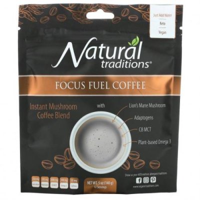 Organic Traditions, Focus Fuel Coffee, растворимый кофе с грибами, 140 г (5 унций) / Растворимый кофе | Аптека | V4.Ru: Маркетплейс