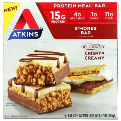 Atkins, Protein Meal Bar, батончик S'mores, 5 батончиков, 48 г (1,69 унции) / Соевые белковые батончики | Аптека | V4.Ru: Маркетплейс