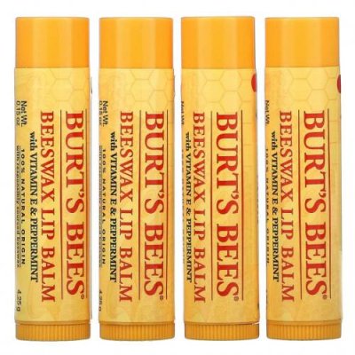 Burt's Bees, Бальзам для губ с пчелиным воском, с витамином E и перечной мятой, 4 шт. В упаковке, по 4,25 г (0,15 унции) / Бальзам для губ | Аптека | V4.Ru: Маркетплейс