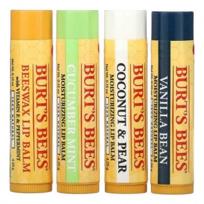 Burt's Bees, Увлажняющие бальзамы для губ, ассорти, 4 упаковки по 4,25 г (0,15 унции) / Бальзам для губ | Аптека | V4.Ru: Маркетплейс