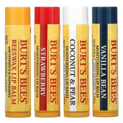 Burt's Bees, Увлажняющие бальзамы для губ, ассорти, 4 шт. В упаковке, 4,25 г (0,15 унции) / Бальзам для губ | Аптека | V4.Ru: Маркетплейс