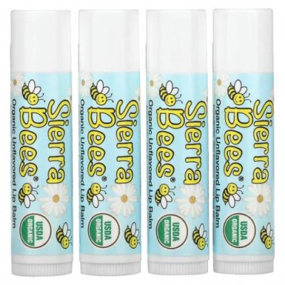 Sierra Bees, Органические бальзамы для губ, без вкуса, 4 шт. в упаковке, 0,15 унции (4,25 г) каждый / Бальзам для губ | Аптека | V4.Ru: Маркетплейс