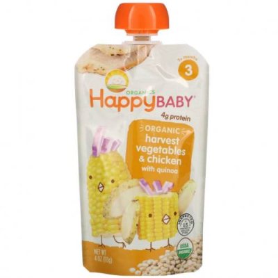 Happy Family Organics, Happy Baby, органическое детское питание, от 7 месяцев, овощи и курица с киноа, 113 г (4 унции) / Еда в пакетах, пюре и другие блюда | Аптека | V4.Ru: Маркетплейс