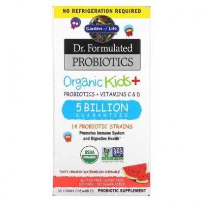 Garden of Life, Dr. Formulated Probiotics, Organic Kids +, со вкусом органического арбуза, 30 вкусных жевательных таблеток / Пробиотики для детей | Аптека | V4.Ru: Маркетплейс