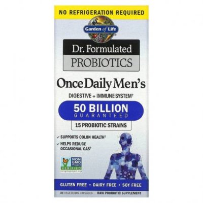 Garden of Life, Dr. Formulated Probiotics, пробиотики, одна таблетка в день для мужчин, 50 миллиардов бактерий,30 растительных капсул / Пробиотики | Аптека | V4.Ru: Маркетплейс