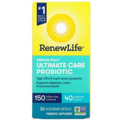 Renew Life, Ultimate Flora, Ultimate Care, пробиотик с повышенной силой действия, 150 млрд живых культур, 30 вегетарианских капсул / Пробиотики | Аптека | V4.Ru: Маркетплейс