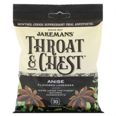 Jakemans, Throat & Chest, Anise Flavored, 30 таблеток для рассасывания / Пастилки от кашля и боли в горле | Аптека | V4.Ru: Маркетплейс