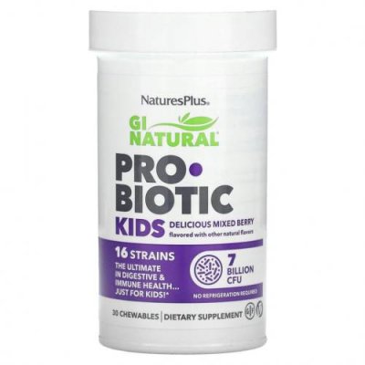 NaturesPlus, GI Natural Probiotic Kids, детские пробиотики, ягодный вкус, 7 миллиардов КОЕ, 30 жевательных таблеток / Пробиотики для детей | Аптека | V4.Ru: Маркетплейс