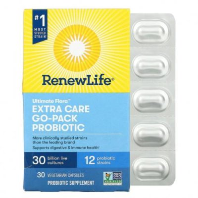 Renew Life, Ultimate Flora, Go-Pack пробиотик с повышенной силой действия, 30 млрд живых культур, 30 вегетарианских капсул / Пробиотики | Аптека | V4.Ru: Маркетплейс