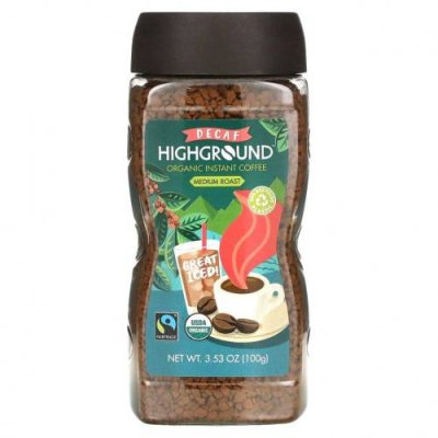 Highground Coffee, Органический растворимый кофе, средней обжарки, без кофеина, 100 г (3,53 унции) / Растворимый кофе | Аптека | V4.Ru: Маркетплейс